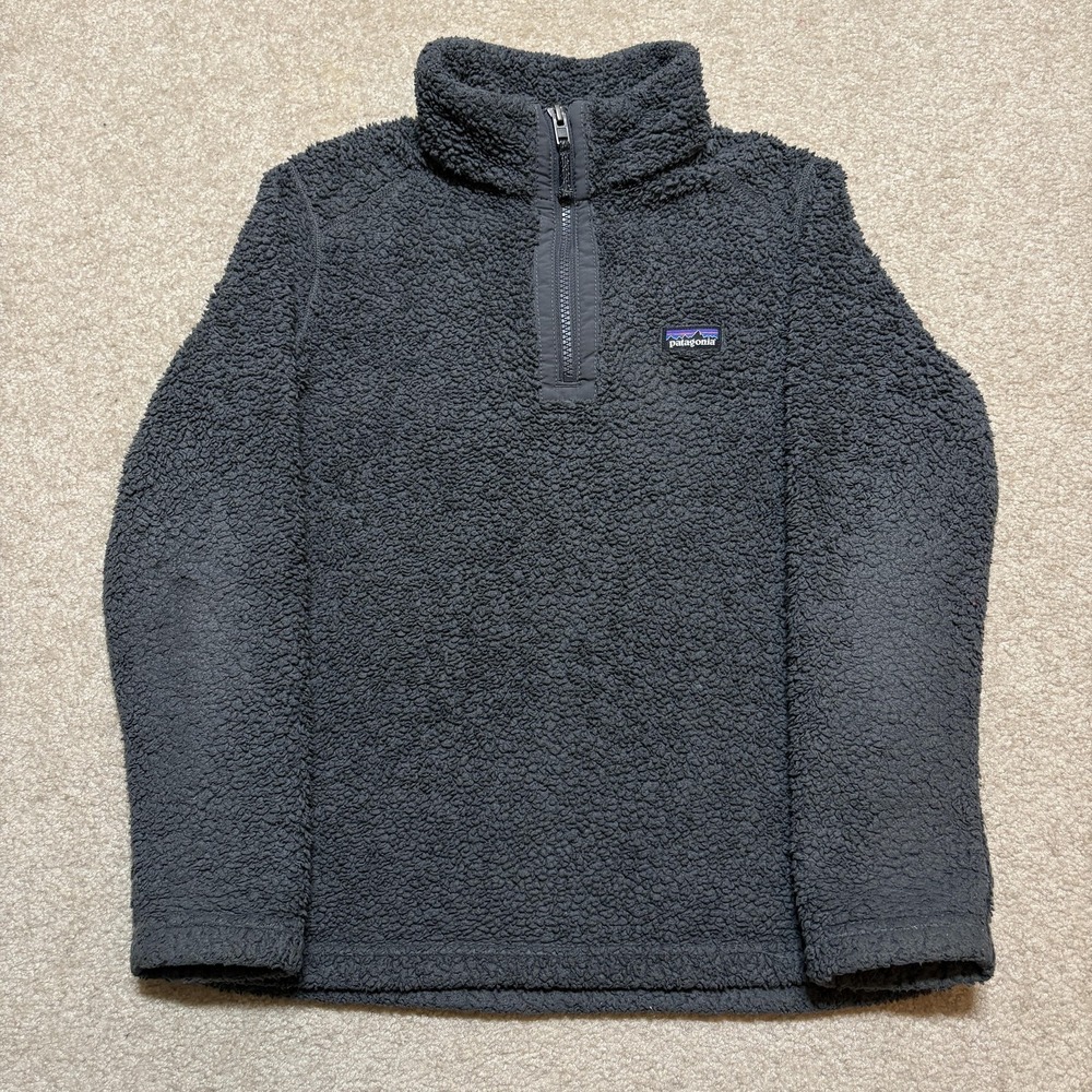 Patagonia Sherpa Fleece Jacket Youth Medium 10 Gray 1/4 Zip Worn Wear Deep Pile‎